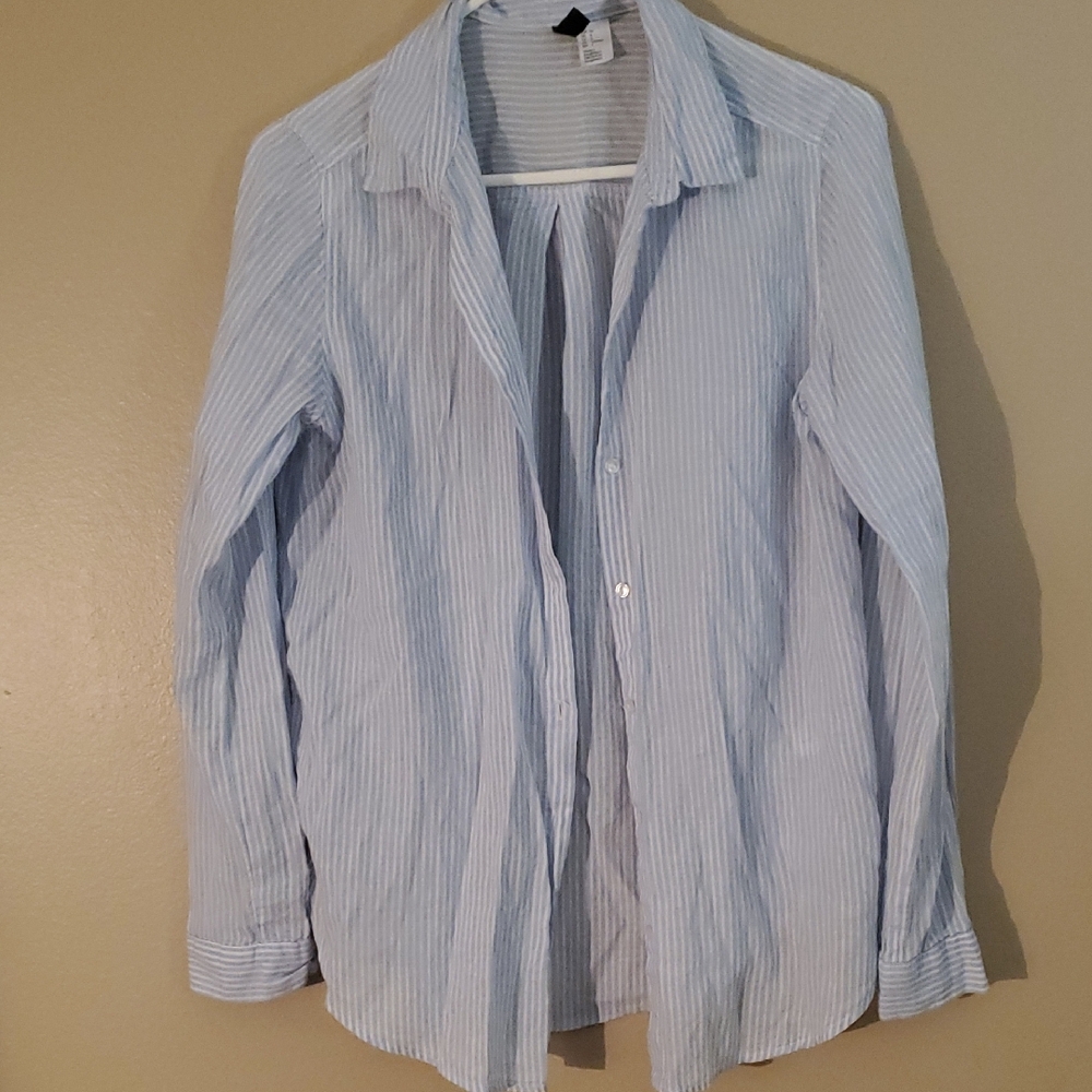 H&M Light Blue and White Striped Shirt
